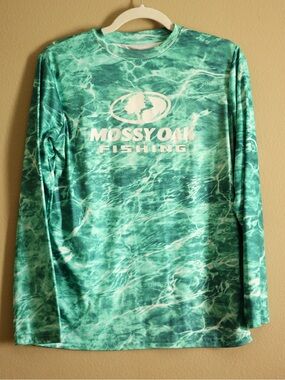 Mossy Oak Fishing Green Water Camo Long Sleeve Performance Shirt M